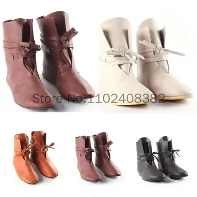 Mittelalter liche Retro Punk Männer Ritter Pirat Prinz Pu Lederschuhe Frauen Gothic Punk Vintage Goth Bandage kurze Stiefeletten plus Größe Image