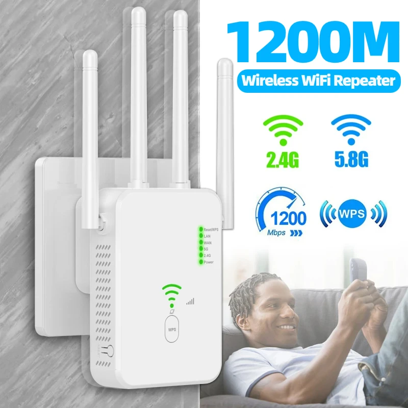 1200M Wireless WiFi Repeater WiFi Extender Long Range Wi-Fi Signal Repeater Dual-Band 2,4G 5,8G High Gain Verstärker WPS Router Image