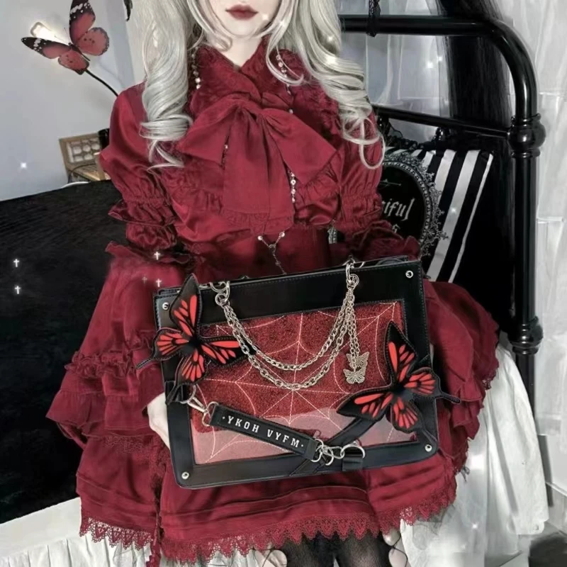Y2K labyrinthe papillon toile d'araignée lettre chaîne sacs à main bricolage Transparent Ita sac Lolita gothique fourre-tout Vintage mode sac à bandoulière