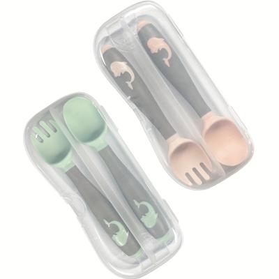 Twisted Forks And Spoons With Boxes, Heat-resistant, Bpa-free Baby Products Set, With A Travel Safe Box - Easy To Grip And Bend, Suitable For Infant Feeding And Training Easter Gift