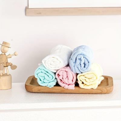 5pcs Soft Muslin Washcloths, Muslin Squares 100% Cotton Face Towels, Reusable Wipes, Plain Color 6-layer Bath Towels