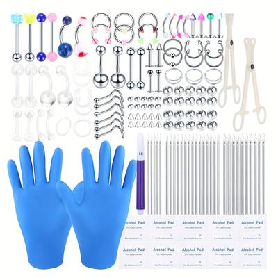142pcs Body Piercing Kit 14g 16g 20g Stainless Steel Acrylic Suitable For Lip Nose Belly Button Rings Tongue Tragus Cartilage Helix Eyebrow Daith Rook Earring Piercing Jewelry Tool