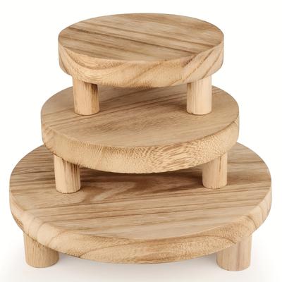 TEMU 3pcs Rustic Wooden Display Riser Stands - Natural Finish, Multi-tier Cake Stand With Sleek Legs For Home Decor, Christmas, And Organizer, Decorative Display | Natural | Image