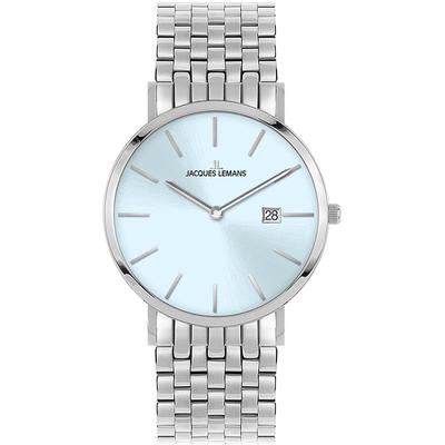 Quarzuhr JACQUES LEMANS "Nizza", silber (silberfarben, hellblau), Armbanduhren, Damen, Armbanduhr, Damenuhr, Herrenuhr, Datum, Edelstahlarmband Image