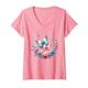 Damen Rosa Blumen und Schmetterlinge bunt Frühling Natur T-Shirt mit V-Ausschnitt