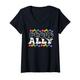 Damen Proud Ally Retro Groovy Rainbow Flowers LGBTQ Gay Lesbian T-Shirt mit V-Ausschnitt