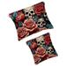 2Pcs Small Makeup Bag for Purse Skulls Roses Pocket Cosmetic Bag Squeeze Pouch Portable Mini Travel Makeup Bag for Women Gifts
