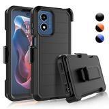 Njjex For Motorola Moto G 5G 2024 6.6 Case with Belt-Clip Holster Heavy Duty Protective Drop Protection Shockproof Cover with [Built in Screen Protecotr] - Black