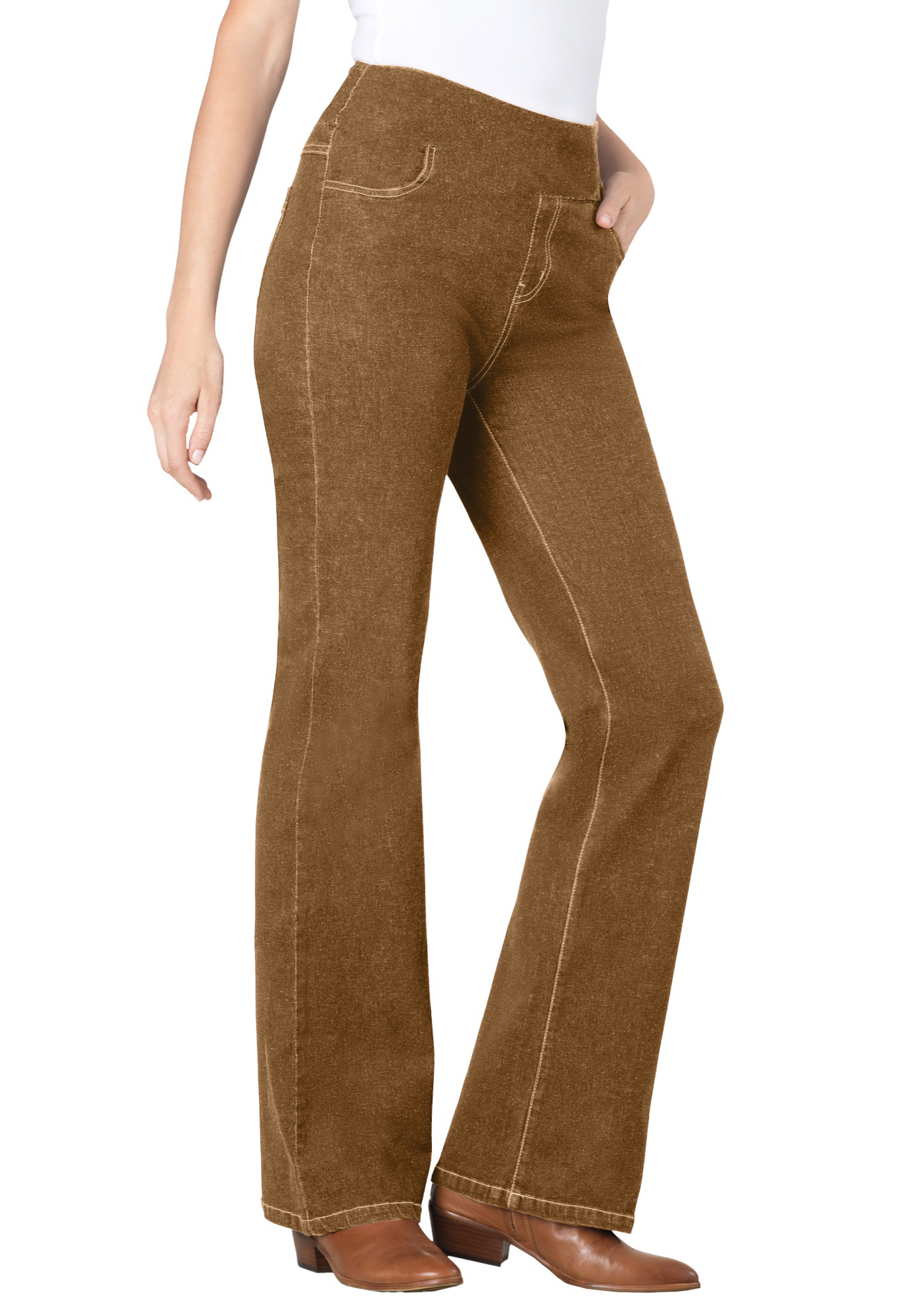 Plus Size Women's Flex-Fit Pull-On Bootcut Gap-Free Stretch Denim Jeans by Woman Within in Toffee (Size 38 T)