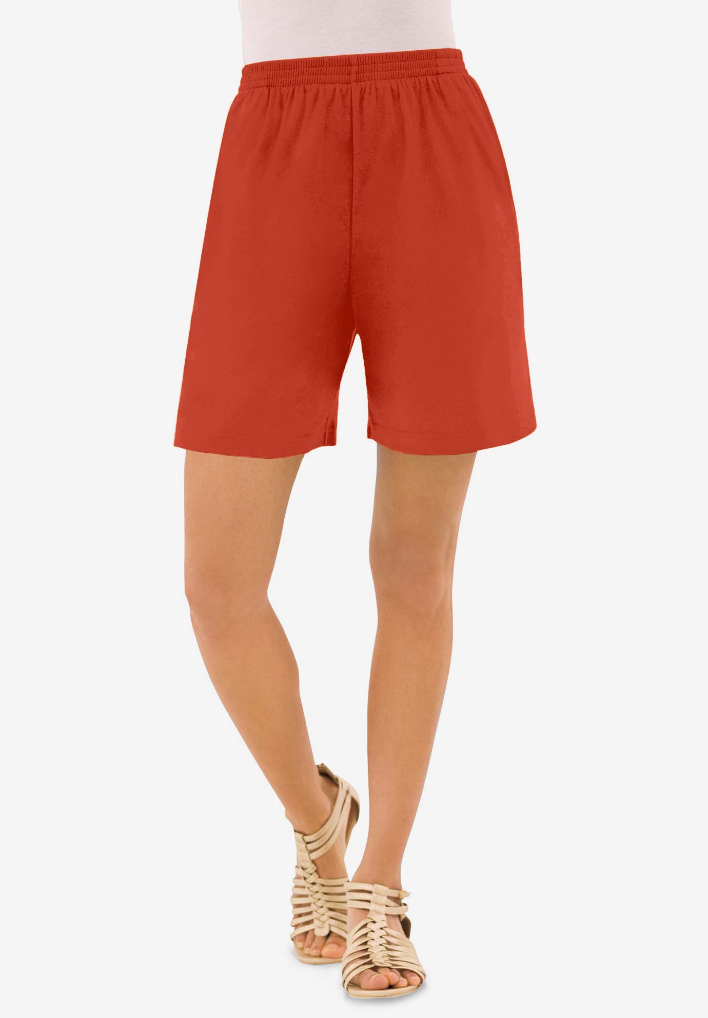 Plus Size Women's Plus Size Soft Knit Pull-On Short by Roaman's in Copper Red (Size 6X) Pull On Elastic Waist