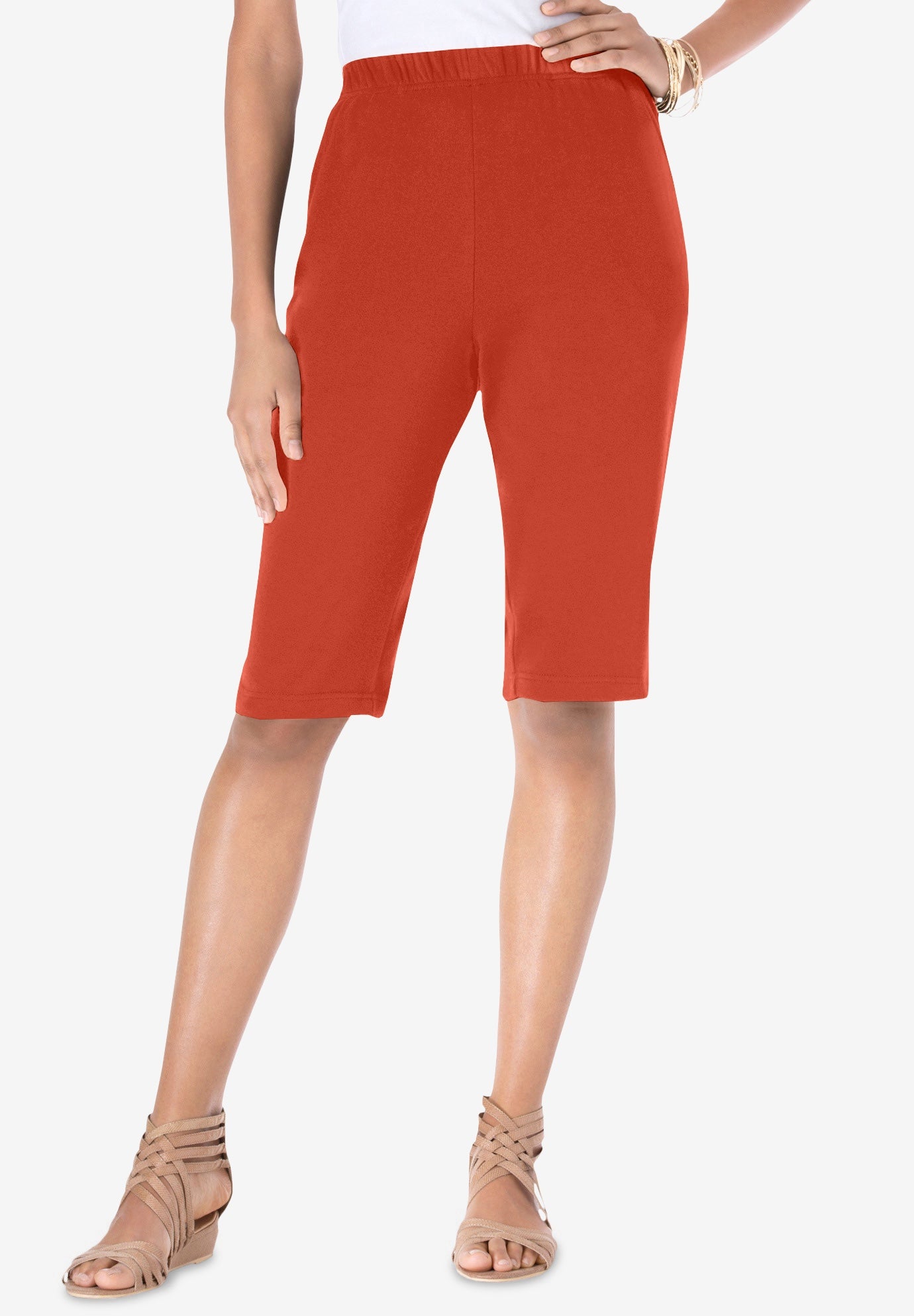 Plus Size Women's Plus Size Soft Knit Pull-on Bermuda Short by Roaman's in Copper Red (Size 5X)