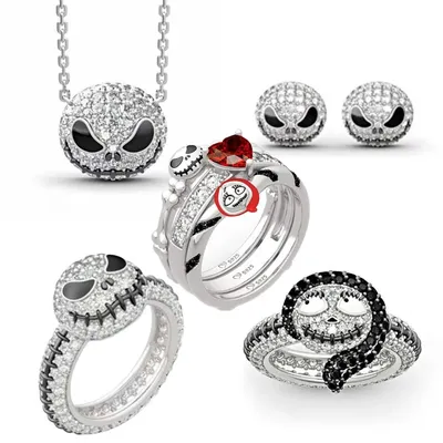 MINISO The Nightmare Before Christmas Sally Jack Cosplay Costume Metal Ear Studs Necklace Ring