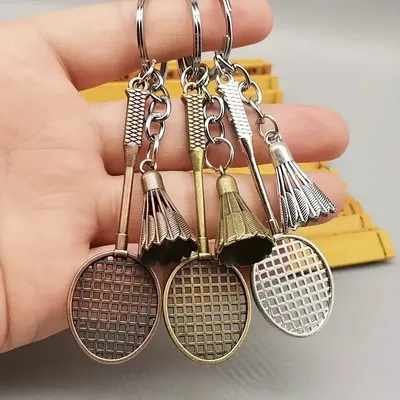 Creative Metal Badminton Racket Pendant Keychain Mini Shuttlecock Sports Keyrings Gift Backpack