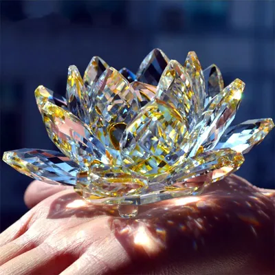 80mm Quartz Crystal Lotus Flower Crafts Glass Paperweight Fengshui Ornaments Figurines Home Wedding