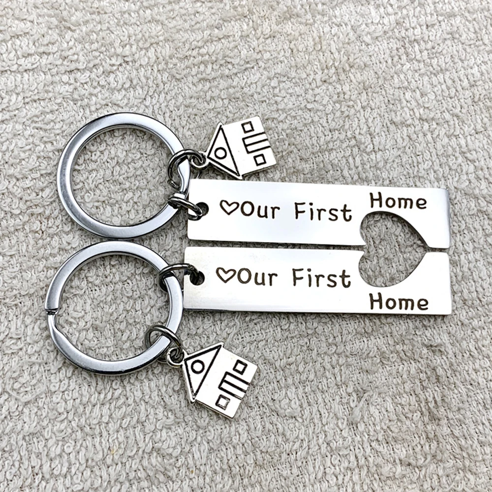 1/2Pcs Home Keychain Engraved Our First Home House Keyring 2025 2024 Couples Housewarming Gifts Lovely Gift For New Home Owners