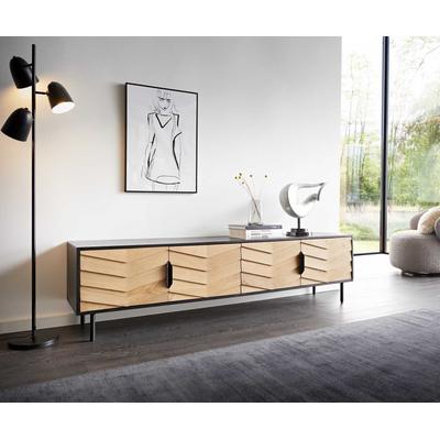 DELIFE Lowboard Muvi 200 cm Eiche Natur Mango Schwarz Metall Schwarz 4 Türen, Fernsehtische Image