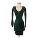 Intimately by Free People Casual Dress - Sweater Dress Plunge Long Sleeve: Green Argyle Dresses - Women's Size X-Small