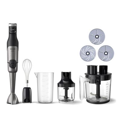 PHILIPS Stabmixer "HR2685/00 5000 Series, mit ProMix-Technologie, Becher", schwarz (schwarz, edelstahl), B:4cm H:22cm T:7cm, Mixer, Schneebesen, Foodprozessoraufsatz und Zerkleinerer; Edelstahl/Schwarz