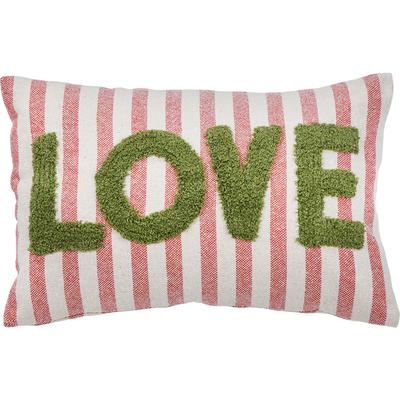 Dekokissen DONE. "CUSHION HAPPY STRIPE LOVE", grün (rosa, natur, grün, schriftzug, bestickt, gestreift), B:40cm H:1cm L:60cm, Baumwolle, Dekokissen_Sitzkissen_Kissenhüllen
