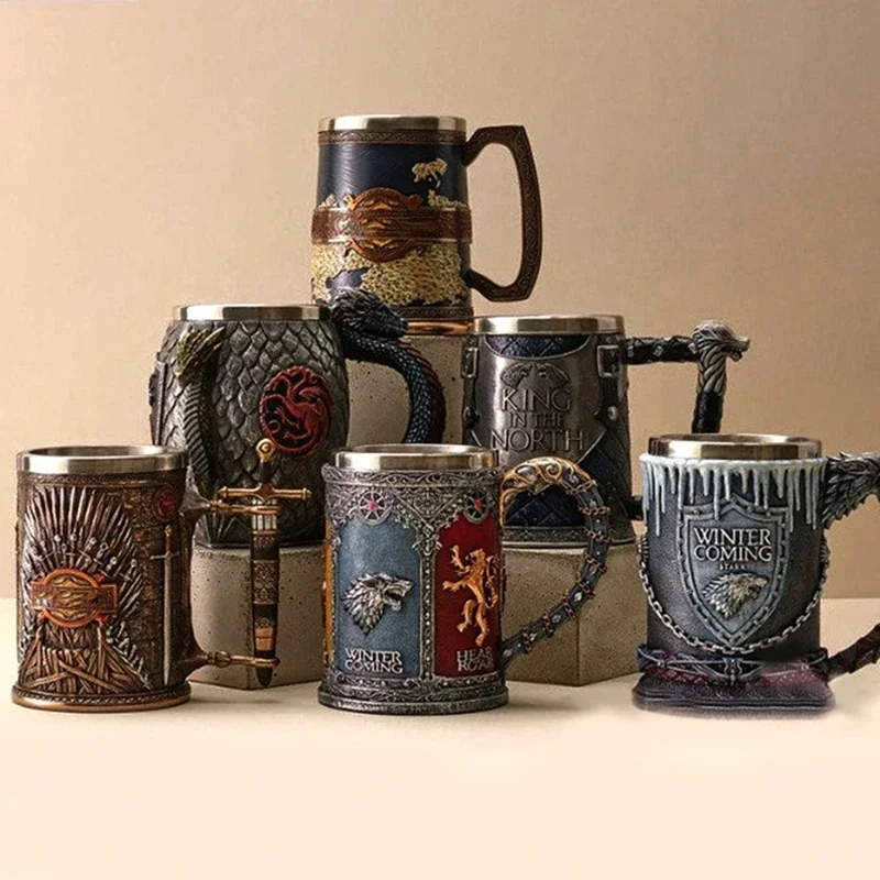 3D-Bierkrüge, Kaffeetassen, Gothic-Becher, Eisen, Tankard, Edelstahl, Kunstharz, Weinglasbecher, 600 ml, Totenkopf, Vatertagsgeschenk, 1 Stück Image