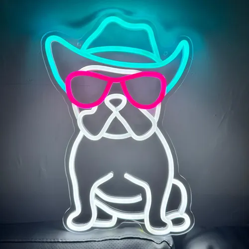 Cowboy Französisch Bulldogge Leucht reklame für Wand dekoration führte Neonlichter Fench Bulldogge