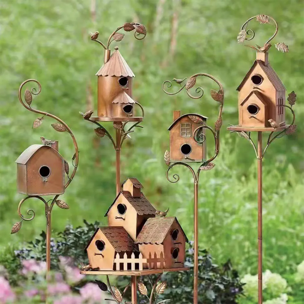 Vogelhaus Garten Pfähle Metall Vogelhaus mit Pol Garten Outdoor Metall Vogelhaus Dekoration für Outdoor Garten Hof Dekoration