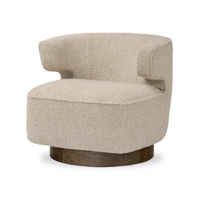 Swivel Chair - Orren Ellis Latonya Swivel Chair-Berber Oatmeal Linen, Wood in Brown/White | 27.25 H x 29 W x 33.75 D in | Wayfair