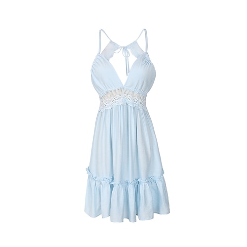 Damen Spitzenkleid Minikleid Spitze Patchwork Urlaub Strand Sexy Brautkleider schlicht Spaghetti-Träger Ärmellos Schwarz Weiß Dunkelblau Farbe Image