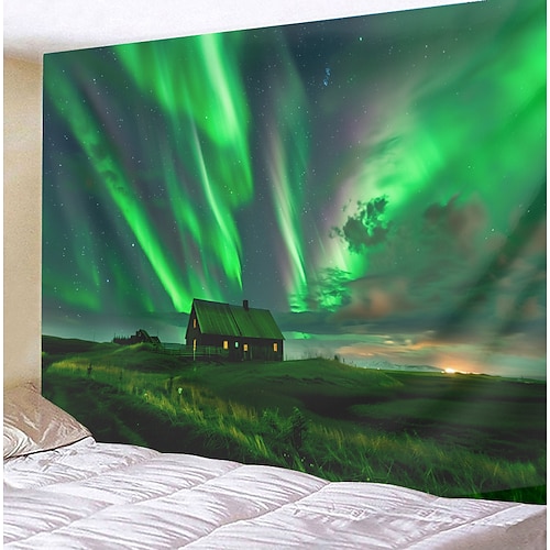 Aurora Nordlichter Wandteppich Wanddekoration großer Wandteppich Wanddeko Fotografie Kulisse Decke Vorhang Home Schlafzimmer Wohnzimmer Dekoration Wandtuch XXL Natur Image