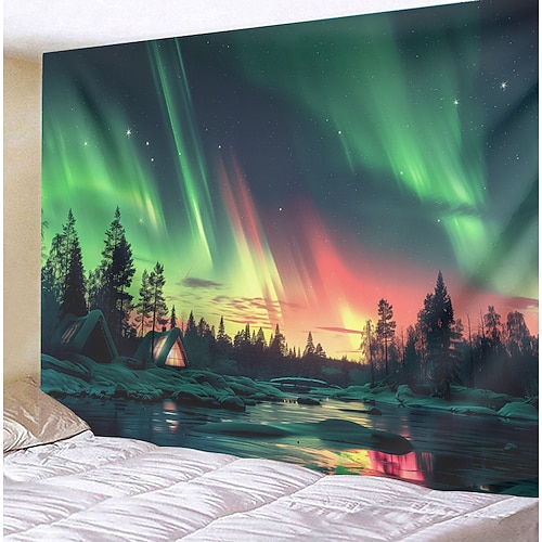 Aurora Nordlichter Wandteppich Wanddekoration großer Wandteppich Wanddeko Fotografie Kulisse Decke Vorhang Home Schlafzimmer Wohnzimmer Dekoration Wandtuch XXL Natur Image