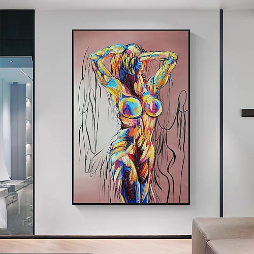 Mintura handgefertigte abstrakte Akt-Ölgemälde auf Leinwand, Wandkunst, Dekoration, modernes Figurenbild für die Inneneinrichtung, gerolltes, rahmenloses, ungedehntes Gemälde Image