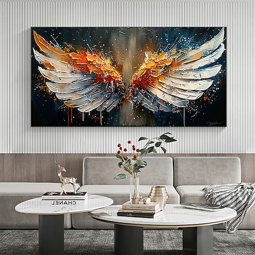 handgemachtes Ölgemälde Leinwand Wandkunst Dekor Original bunte Flügel Malerei abstrakte Feder Malerei Wohndekor mit gespanntem Rahmen Gemälde ohne Innenrahmen Gemälde Image