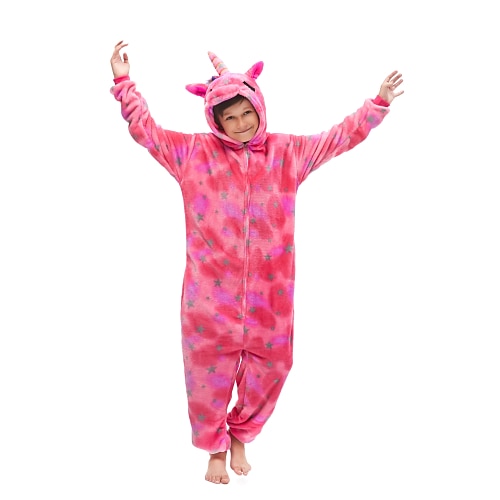Tier Einhorn Zeichentrick Karneval Kigurumi-Pyjamas Ausgefallene Kostüme Onesie-Kostüm Warm Lustiges Kostüm Bequem Kinder Unisex Jungen und Mädchen Weihnachten Halloween Karneval Party Leistung Image