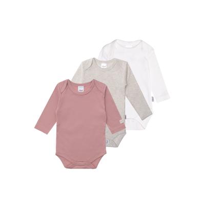 Body LILIPUT "rosenholz und grau melange", Baby, Gr. 86/92, EURO-Größen, bunt (mehrfarbig), 100% Baumwolle, unifarben, Rundhals, Langarm, Bodies, 3er-Pack mit praktischen Druckknöpfen Image