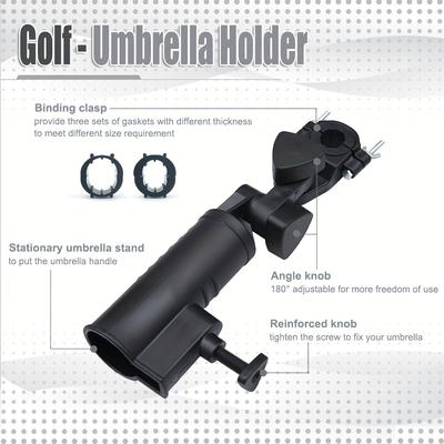 TEMU Golf Bag Fixed Umbrella Holder, Trolley Ball Cart Umbrella Holder, Biker Umbrella Bracket Golf Umbrella Holder, Free Golf Supplies, Easy Hold Reinforced Material Sawtooth Design Image