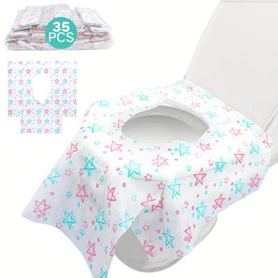 TEMU 35pcs/12pcs Disposable Toilet Protection Covers, Suitable For And Adults, Suitable For Hotel Travel Public Restrooms, Individually Anti-slip Layer Image