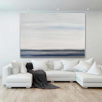 peinture abstraite d'horizon peinte à la main extra large peinture d'art mural peinture de paysage bleu faite à la main sur toile grand art mural bleu peinture moderne abstraite pour chambre à coucher