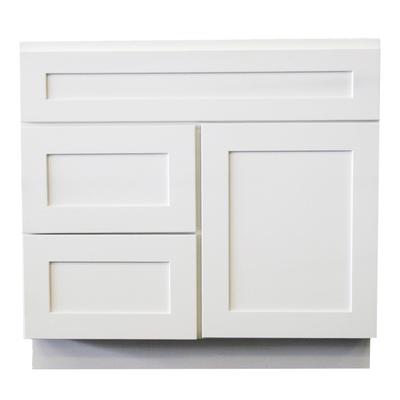 Craftline Ready to Assemble White Shaker Sink Base Vanity Cabinet with 3 Inches L Drawer Sink Base 3 Inch L Drawer - 36 Inch x 21 Inch x 34-1/2 Inch