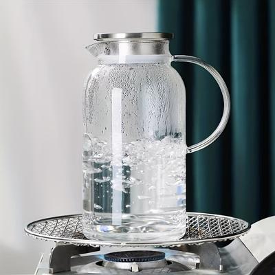 1pc, Glass Pitcher With Lid, 2l Heat Resistant Hea...