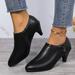Women's Pointed Toe Pumps, All-match Black Side Zipper Low Top Ankle Boots, Fashion Office Work Shoes
