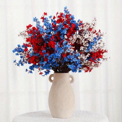 18 Pcs 4th Of July Flowers Artificial Babys Breath Fake Silk Patriotic Flowers For Independence Day Home Decor Floral Arrangement Table Centerpieces