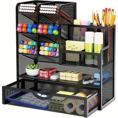 TEMU 1pc Mesh Pen Holder For Desk, Desk Organizer With Drawer, Multi-functional Pencil Organizer, Desk Organizers And Accessories For Office Art Supplies