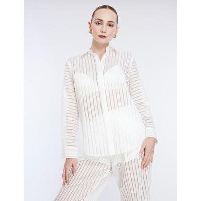 Women's Sheer Stripe Button Down Shirt in Gardenia / M | BCBGMAXAZRIA