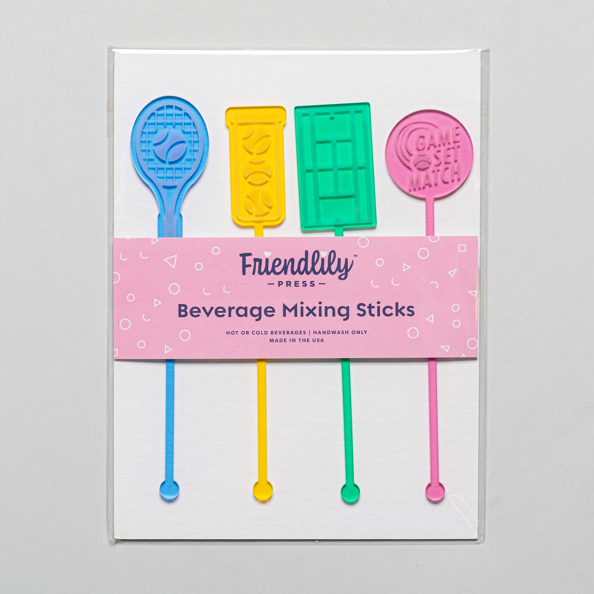 Friendlily Press Tennis Acrylic Drink Stirrer Set Tennis Gifts & Novelties Racquet, Balls, Court, Circle - Friendlily Press