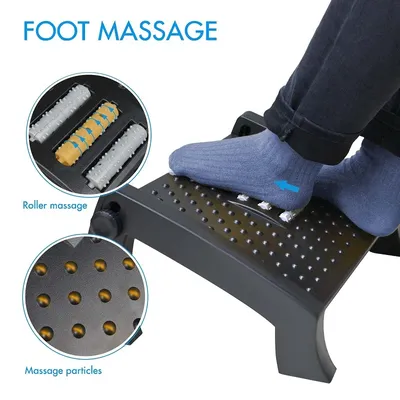 Under Desk Foot Rest Ergonomic 6 Height Adjustable with Massage Surface and Roller Foot Stool for