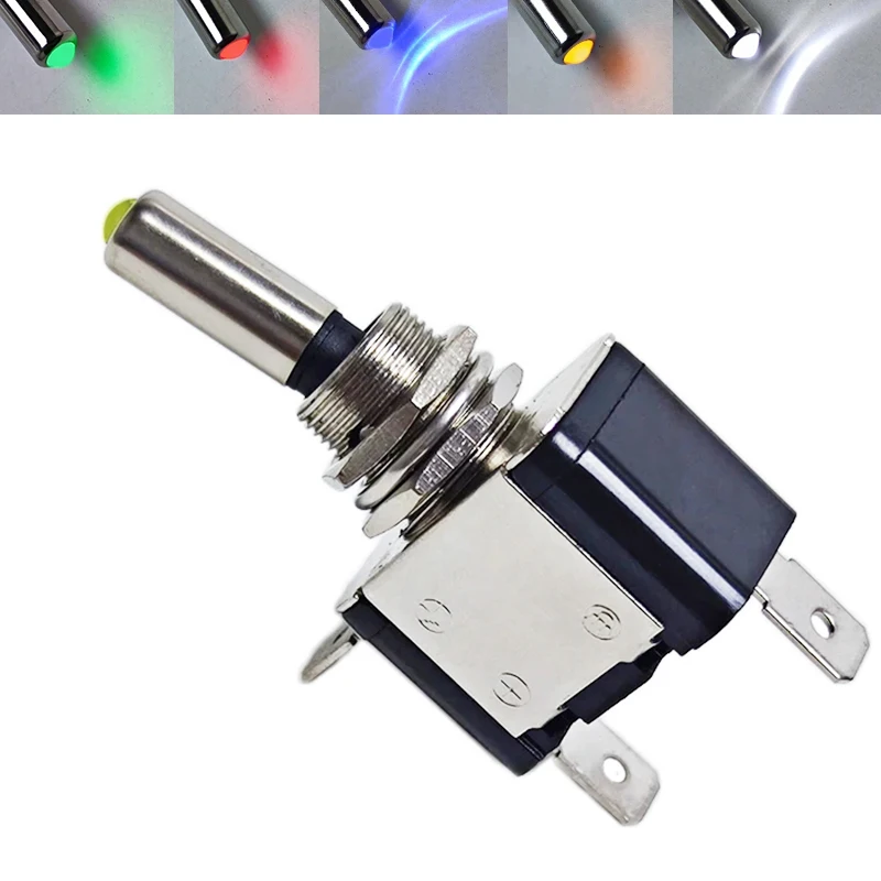 1Pcs 12V 20A Illuminated LED Toggle Switch Auto Car Boat Truck Red Blue Green Yellow White