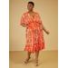 Plus Size Batik Print Faux Wrap Dress