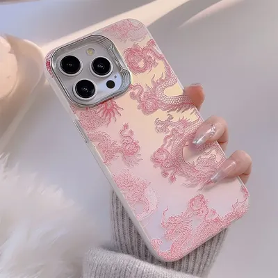 Pink Chinese Dragon Phone Case for iPhone 16 15 14 11 13 12 Pro Max Plus Glitter Mythical Beast Phone Case Cover