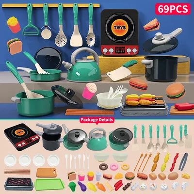 69/84/92/108pcs Play Kitchen Accessories Set Toy for Kids Pretend Food Cooking Kitchen Playset Toys