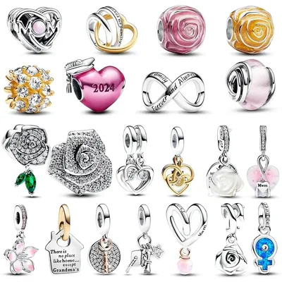 Silver Colour Mother's Day Gifts Oversized Charm Pink Graduation Heart Fit Pandora Charms Silver